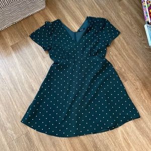 Madewell green polka dot mini dress.